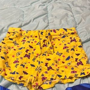 Yellow butterfly shorts stretchy waistband with tie in front